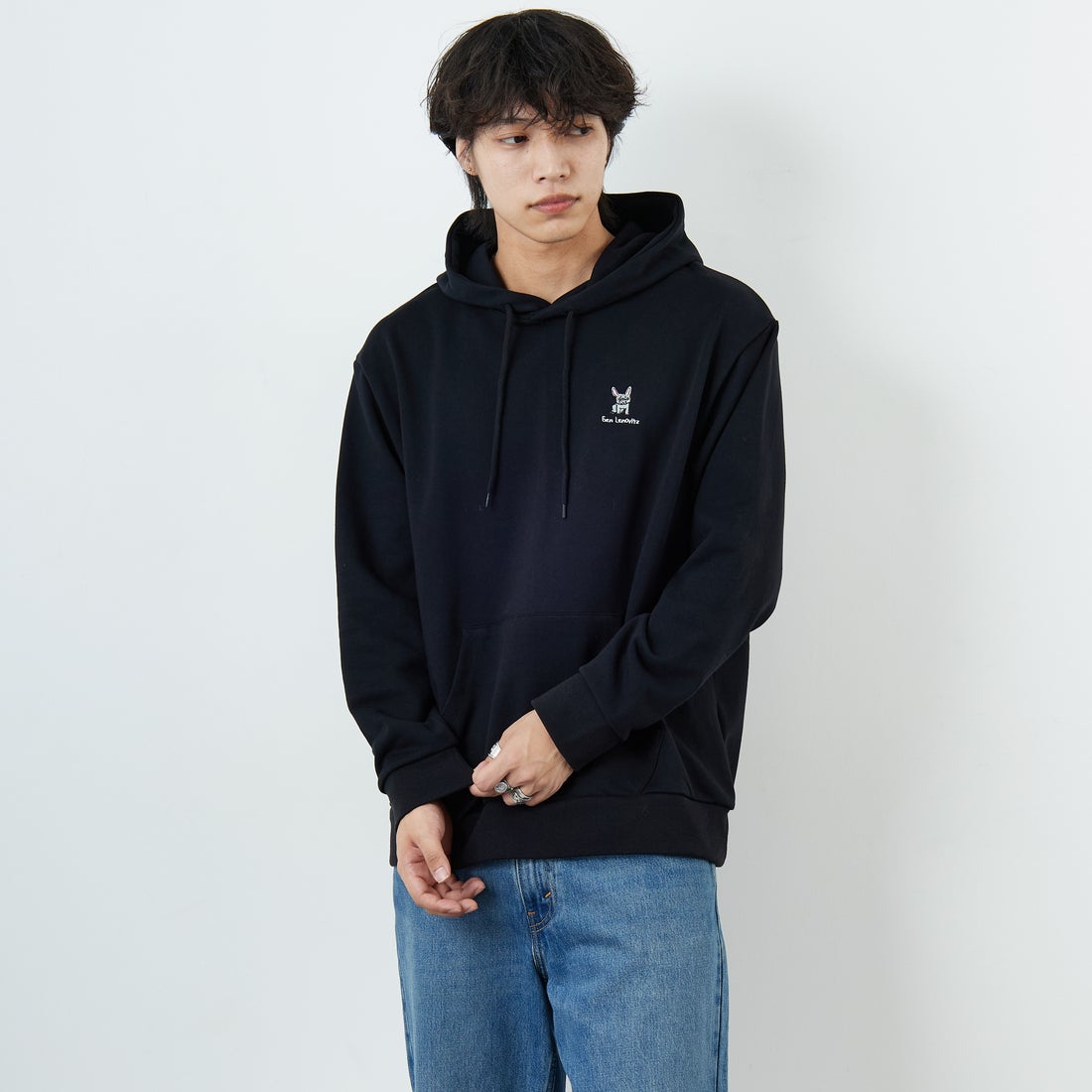 Ben Lenovitz [ベン レノビッツ] 別注 ドッグバックプリントスウェットパーカー [BL25F-004IN-JF] BLACK &&モデル身長：179cm 着用サイズ：L&&