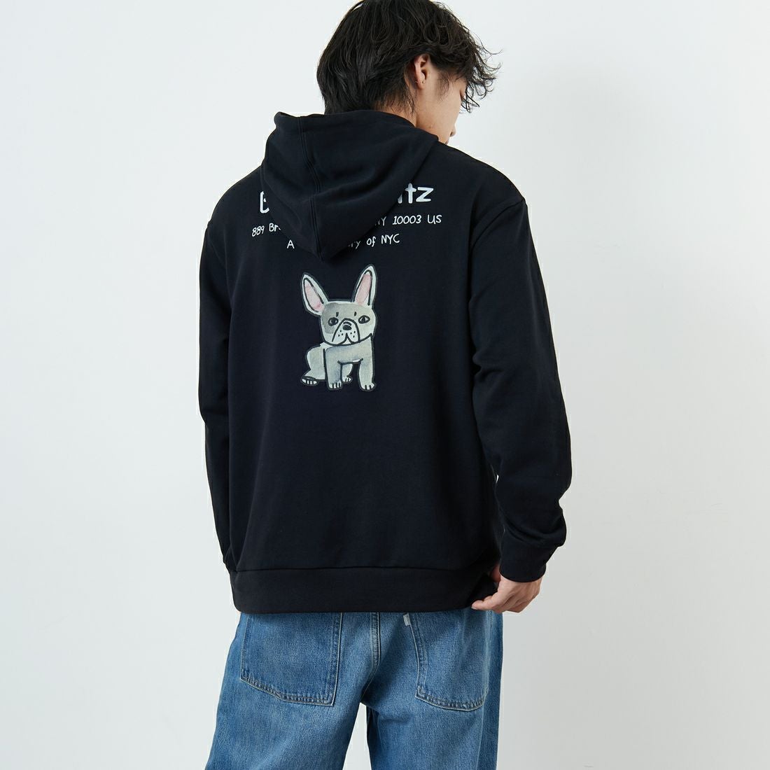 Ben Lenovitz [ベン レノビッツ] 別注 ドッグバックプリントスウェットパーカー [BL25F-004IN-JF] BLACK &&モデル身長：179cm 着用サイズ：L&&