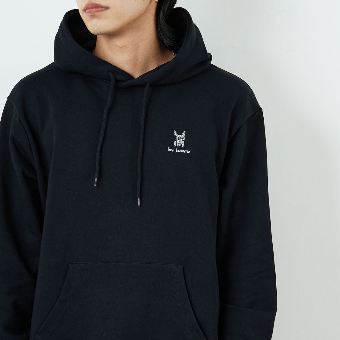Ben Lenovitz [ベン レノビッツ] 別注 ドッグバックプリントスウェットパーカー [BL25F-004IN-JF] BLACK &&モデル身長：179cm 着用サイズ：L&&