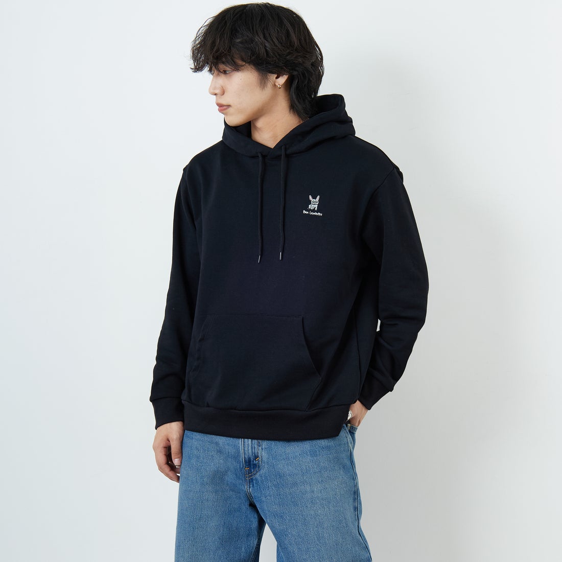 Ben Lenovitz [ベン レノビッツ] 別注 ドッグバックプリントスウェットパーカー [BL25F-004IN-JF] BLACK &&モデル身長：179cm 着用サイズ：M&&