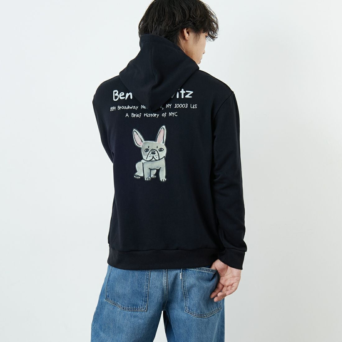 Ben Lenovitz [ベン レノビッツ] 別注 ドッグバックプリントスウェットパーカー [BL25F-004IN-JF] BLACK &&モデル身長：179cm 着用サイズ：M&&