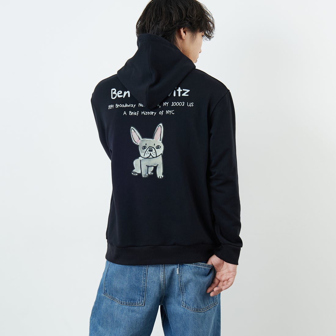 Ben Lenovitz [ベン レノビッツ] 別注 ドッグバックプリントスウェットパーカー [BL25F-004IN-JF] BLACK &&モデル身長：179cm 着用サイズ：M&&