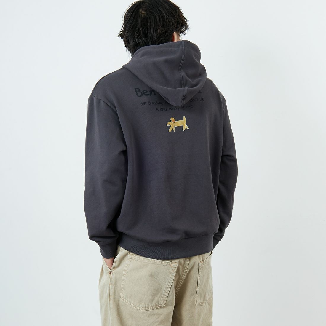 Ben Lenovitz [ベン レノビッツ] 別注 ドッグプリントスウェットパーカー [BL25F-005IN-JF] CHARCOAL &&モデル身長：179cm 着用サイズ：L&&