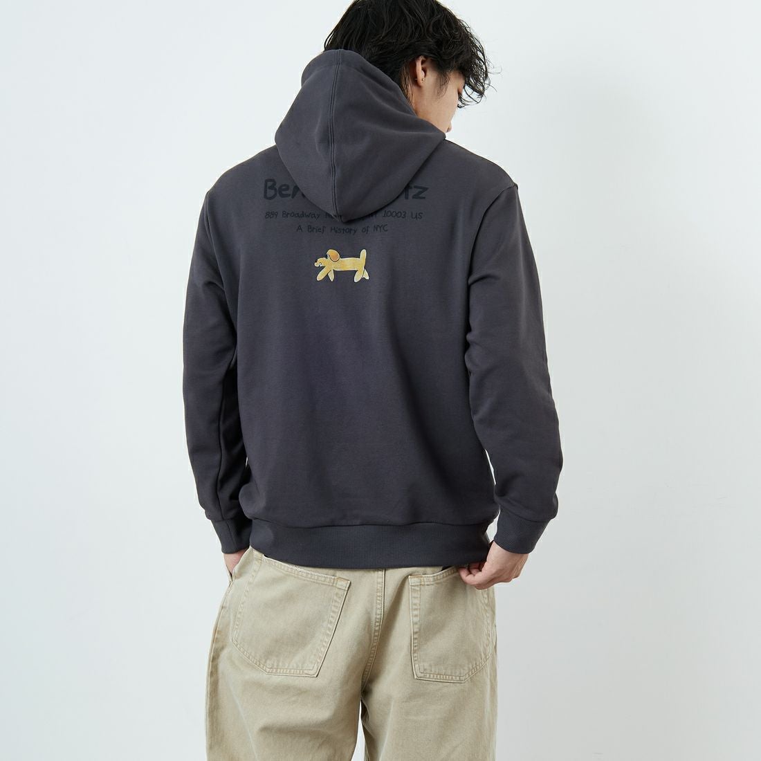 Ben Lenovitz [ベン レノビッツ] 別注 ドッグプリントスウェットパーカー [BL25F-005IN-JF] CHARCOAL &&モデル身長：179cm 着用サイズ：M&&