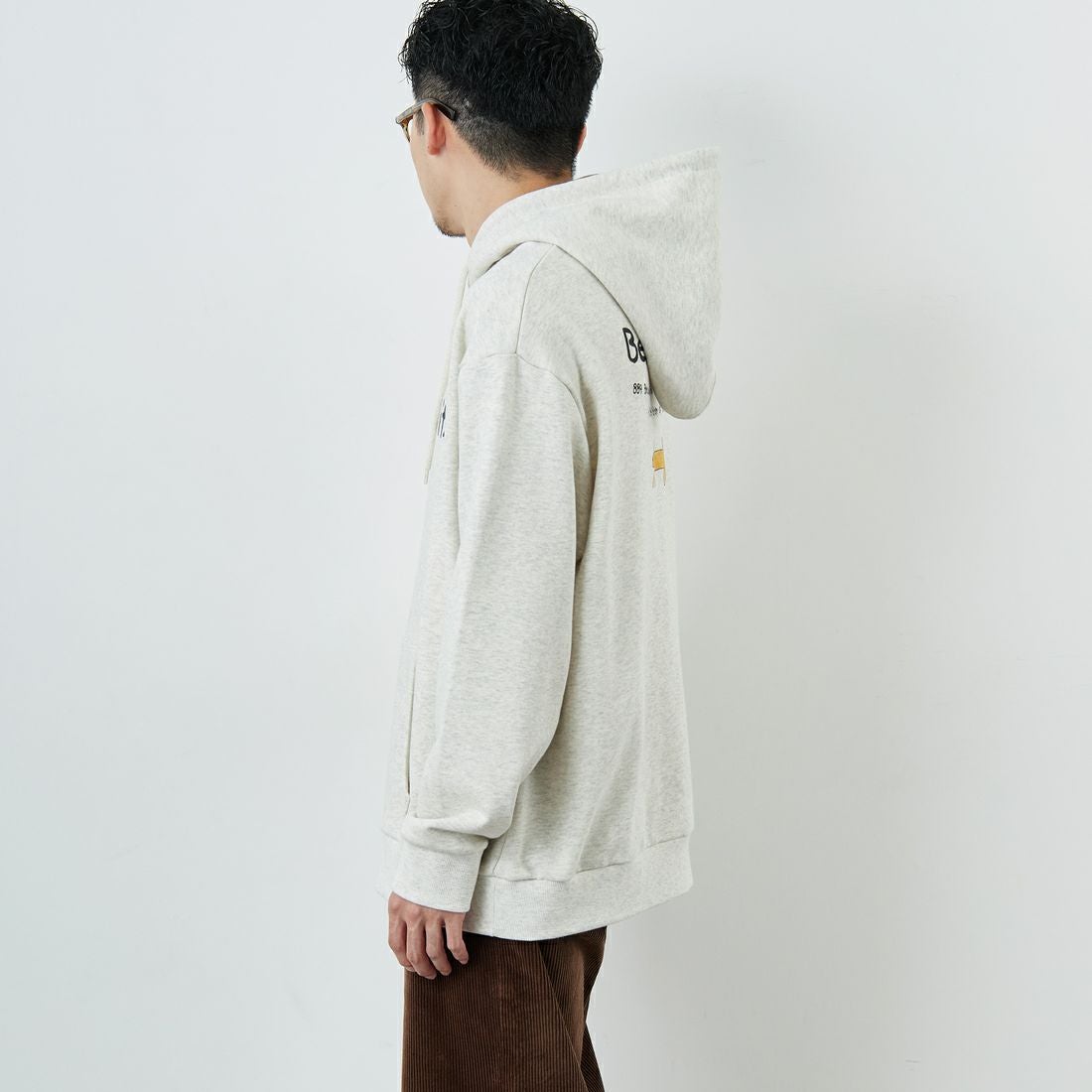 Ben Lenovitz [ベン レノビッツ] 別注 ドッグプリントスウェットパーカー [BL25F-005IN-JF] OATMEAL &&モデル身長：168cm 着用サイズ：L&&