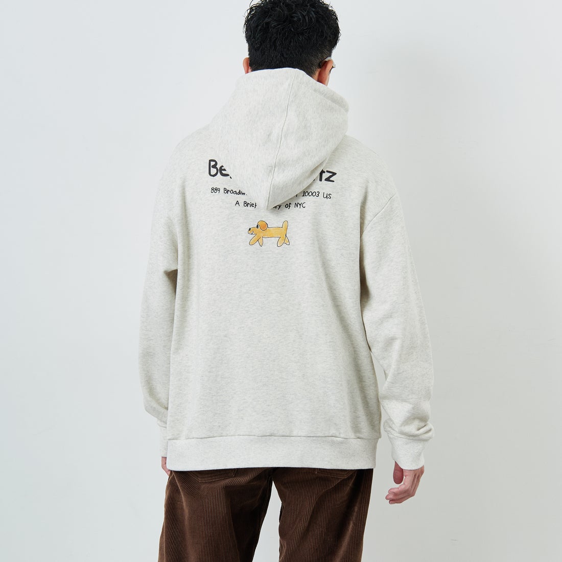 Ben Lenovitz [ベン レノビッツ] 別注 ドッグプリントスウェットパーカー [BL25F-005IN-JF] OATMEAL &&モデル身長：168cm 着用サイズ：L&&