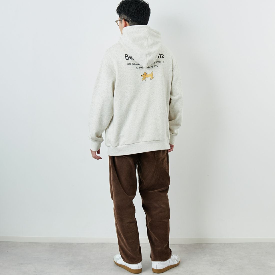 Ben Lenovitz [ベン レノビッツ] 別注 ドッグプリントスウェットパーカー [BL25F-005IN-JF] OATMEAL &&モデル身長：168cm 着用サイズ：L&&