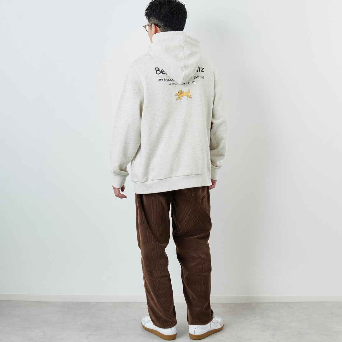 Ben Lenovitz [ベン レノビッツ] 別注 ドッグプリントスウェットパーカー [BL25F-005IN-JF] OATMEAL &&モデル身長：168cm 着用サイズ：L&&