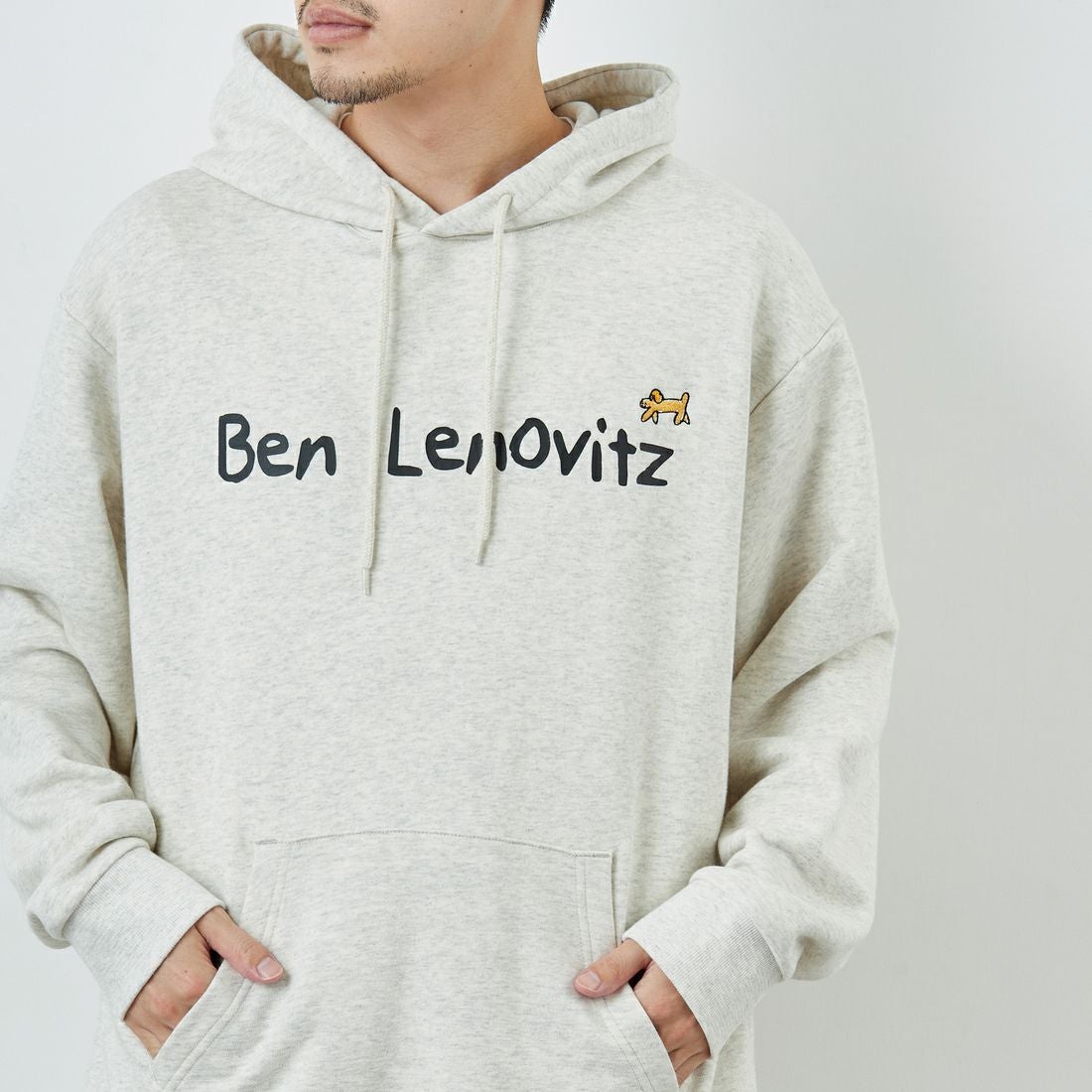 Ben Lenovitz [ベン レノビッツ] 別注 ドッグプリントスウェットパーカー [BL25F-005IN-JF] OATMEAL &&モデル身長：168cm 着用サイズ：L&&