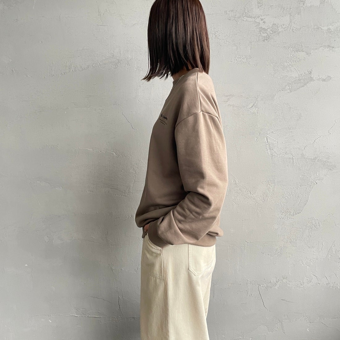Ben Lenovitz [ベン レノビッツ] 別注 ドッグバックプリントスウェット [BL25F-003IN-JF] BEIGE &&モデル身長：159cm 着用サイズ：S&&