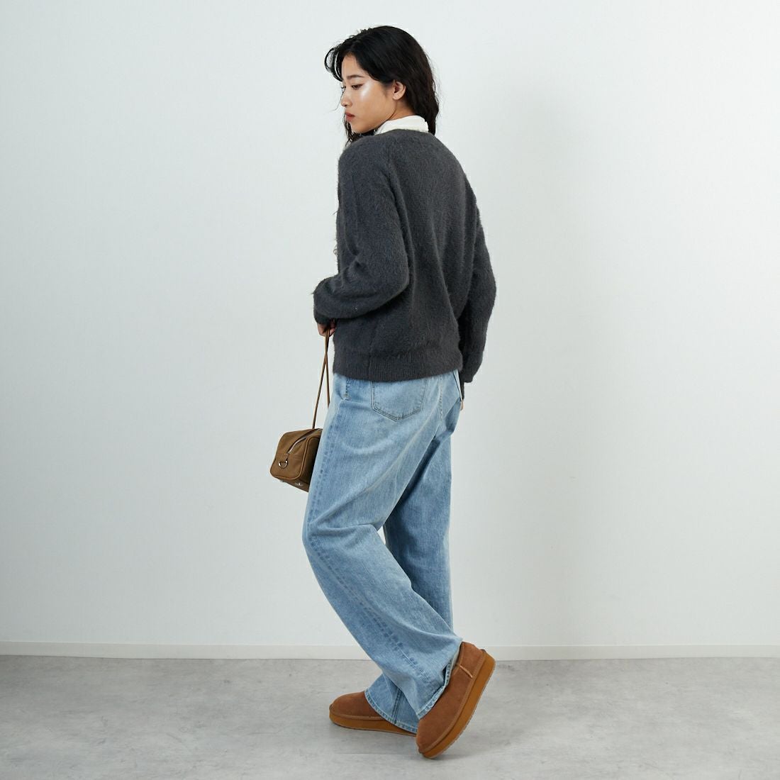 Jf Ready Made [ジェイエフレディメイド] フェザーヤーン2WAYカーディガン [3107206] 802 ﾁｬｺｰﾙ &&モデル身長：162cm 着用サイズ：F&&