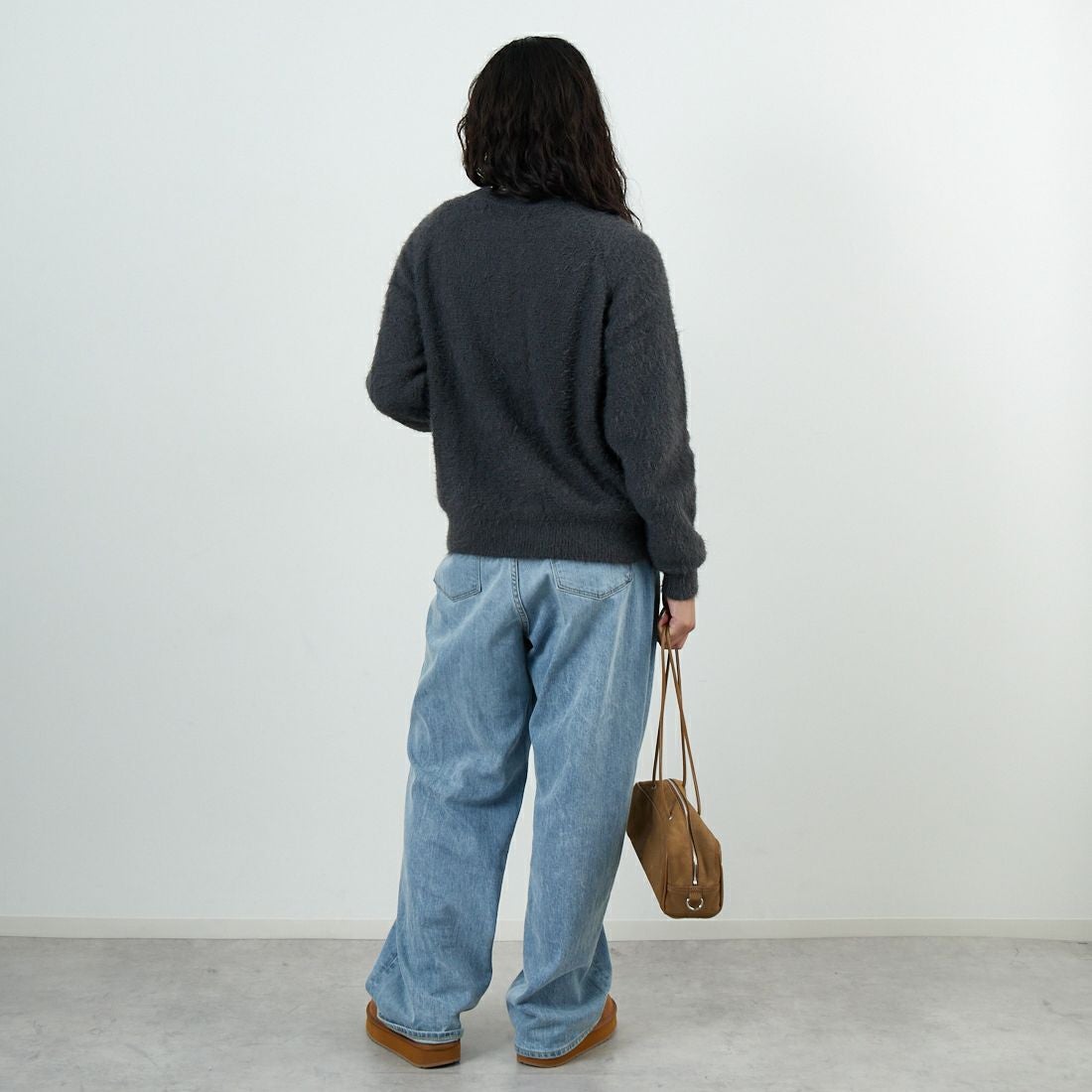 Jf Ready Made [ジェイエフレディメイド] フェザーヤーン2WAYカーディガン [3107206] 802 ﾁｬｺｰﾙ &&モデル身長：162cm 着用サイズ：F&&