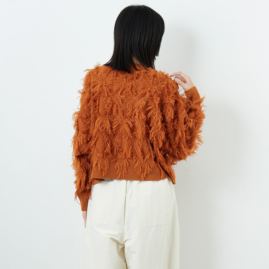 Jf Ready Made [ジェイエフレディメイド] フリンジ編みニットプルオーバー [3107205] 204 Dｵﾚﾝｼﾞ &&モデル身長：162cm 着用サイズ：F&&