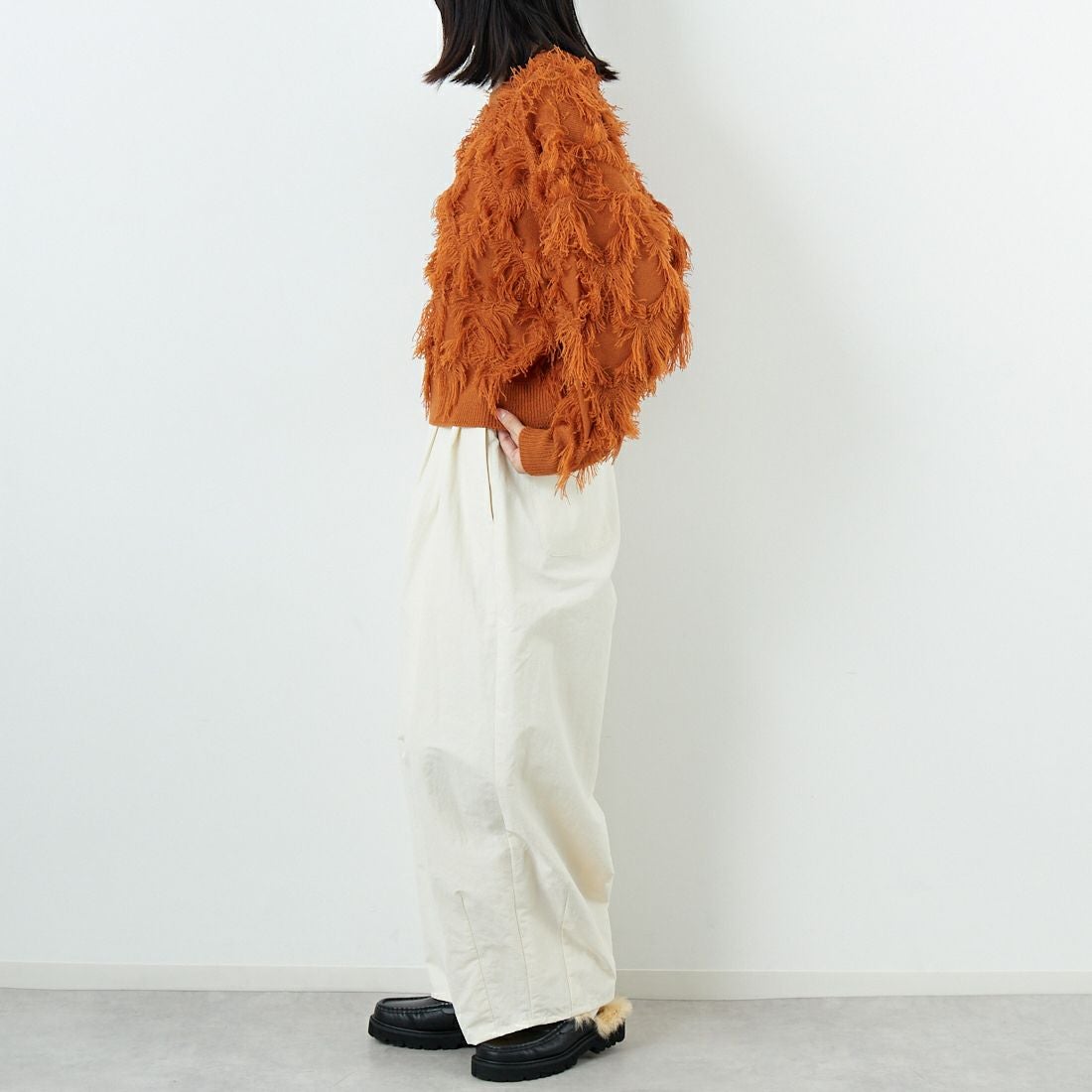 Jf Ready Made [ジェイエフレディメイド] フリンジ編みニットプルオーバー [3107205] 204 Dｵﾚﾝｼﾞ &&モデル身長：162cm 着用サイズ：F&&