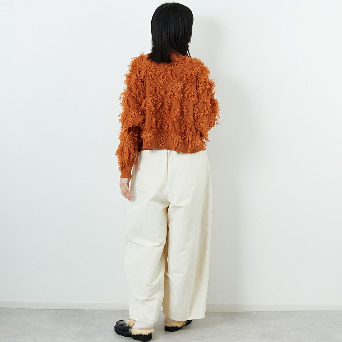 Jf Ready Made [ジェイエフレディメイド] フリンジ編みニットプルオーバー [3107205] 204 Dｵﾚﾝｼﾞ &&モデル身長：162cm 着用サイズ：F&&