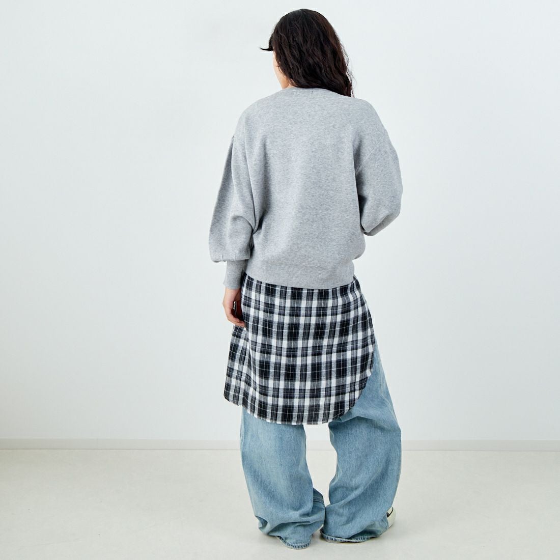 Jf Ready Made [ジェイエフレディメイド] スウェットデザイン総針ニットプルオーバー [3107201] 821 ﾓｸｸﾞﾚｰ &&モデル身長：162cm 着用サイズ：F&&