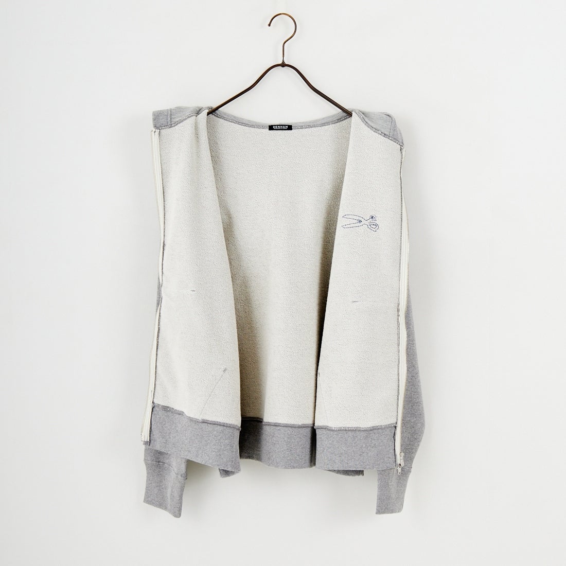 DENHAM [デンハム] チェーンステッチ ジップアップフーディ [CHAIN-ZIP-UP-HOODY] GREY
