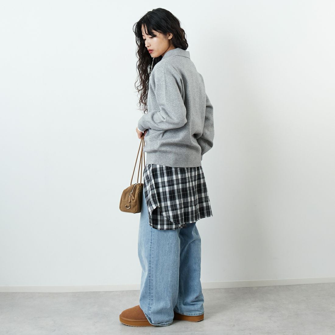 Jf Ready Made [ジェイエフレディメイド] 総針ニット襟付きプルオーバー [3107202] 821 ﾓｸｸﾞﾚｰ &&モデル身長：162cm 着用サイズ：F&&