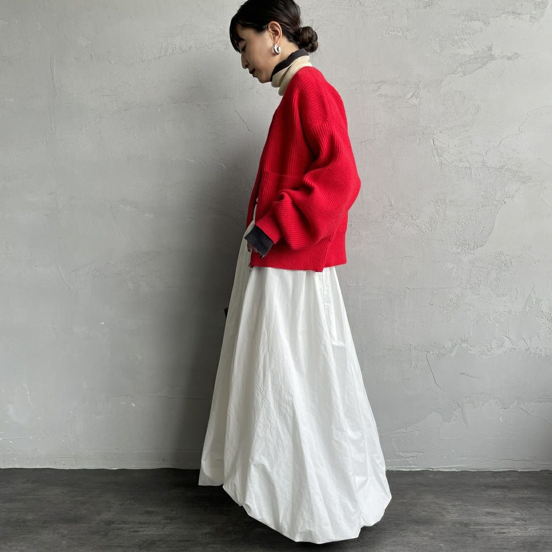 Maison de L'allure [メゾン ドゥ ラリュール] ダブルジップニットブルゾン [M25131041] 46 RED &&モデル身長：150cm 着用サイズ：F&&