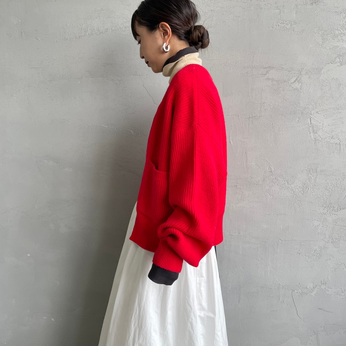 Maison de L'allure [メゾン ドゥ ラリュール] ダブルジップニットブルゾン [M25131041] 46 RED &&モデル身長：150cm 着用サイズ：F&&
