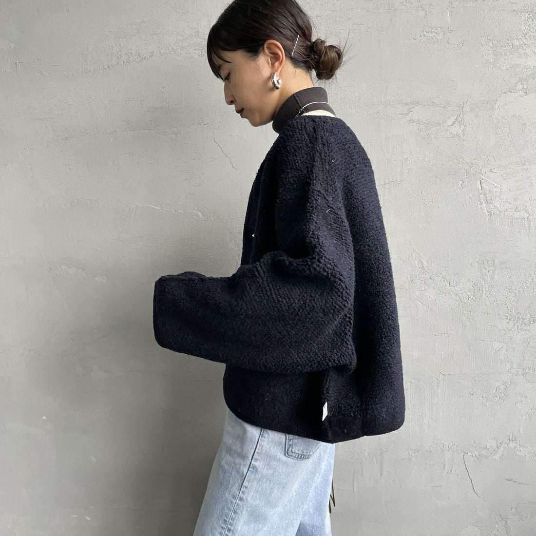 ORCIVAL [オーシバル] ブークレカーディガン [OR-D0127KBT] NAVY &&モデル身長：150cm 着用サイズ：1&&