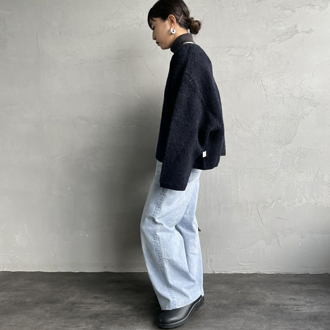 ORCIVAL [オーシバル] ブークレカーディガン [OR-D0127KBT] NAVY &&モデル身長：150cm 着用サイズ：1&&