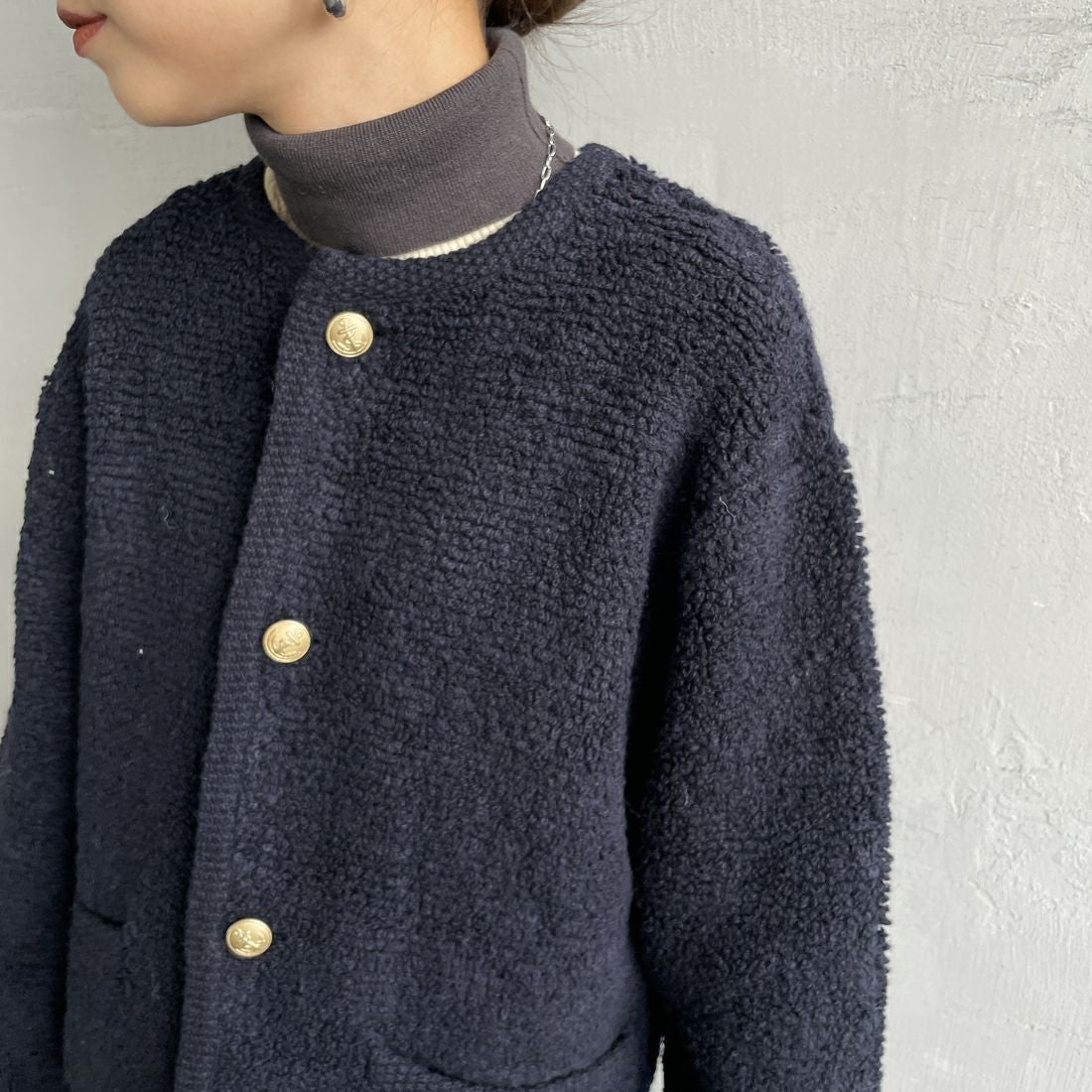 ORCIVAL [オーシバル] ブークレカーディガン [OR-D0127KBT] NAVY &&モデル身長：150cm 着用サイズ：1&&