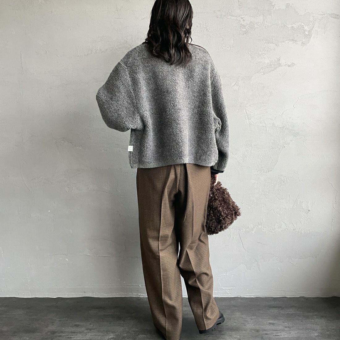 ORCIVAL [オーシバル] ブークレカーディガン [OR-D0127KBT] GREY &&モデル身長：160cm 着用サイズ：1&&