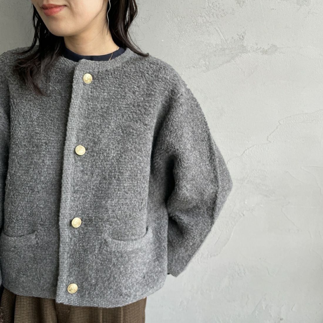 ORCIVAL [オーシバル] ブークレカーディガン [OR-D0127KBT] GREY &&モデル身長：160cm 着用サイズ：1&&