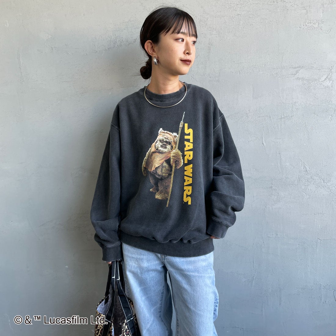GOOD ROCK SPEED [グッドロックスピード] 別注 / STAR WARS / プリントスウェット [INTN-055-JF] CHARCOAL &&モデル身長：150cm 着用サイズ：M&&