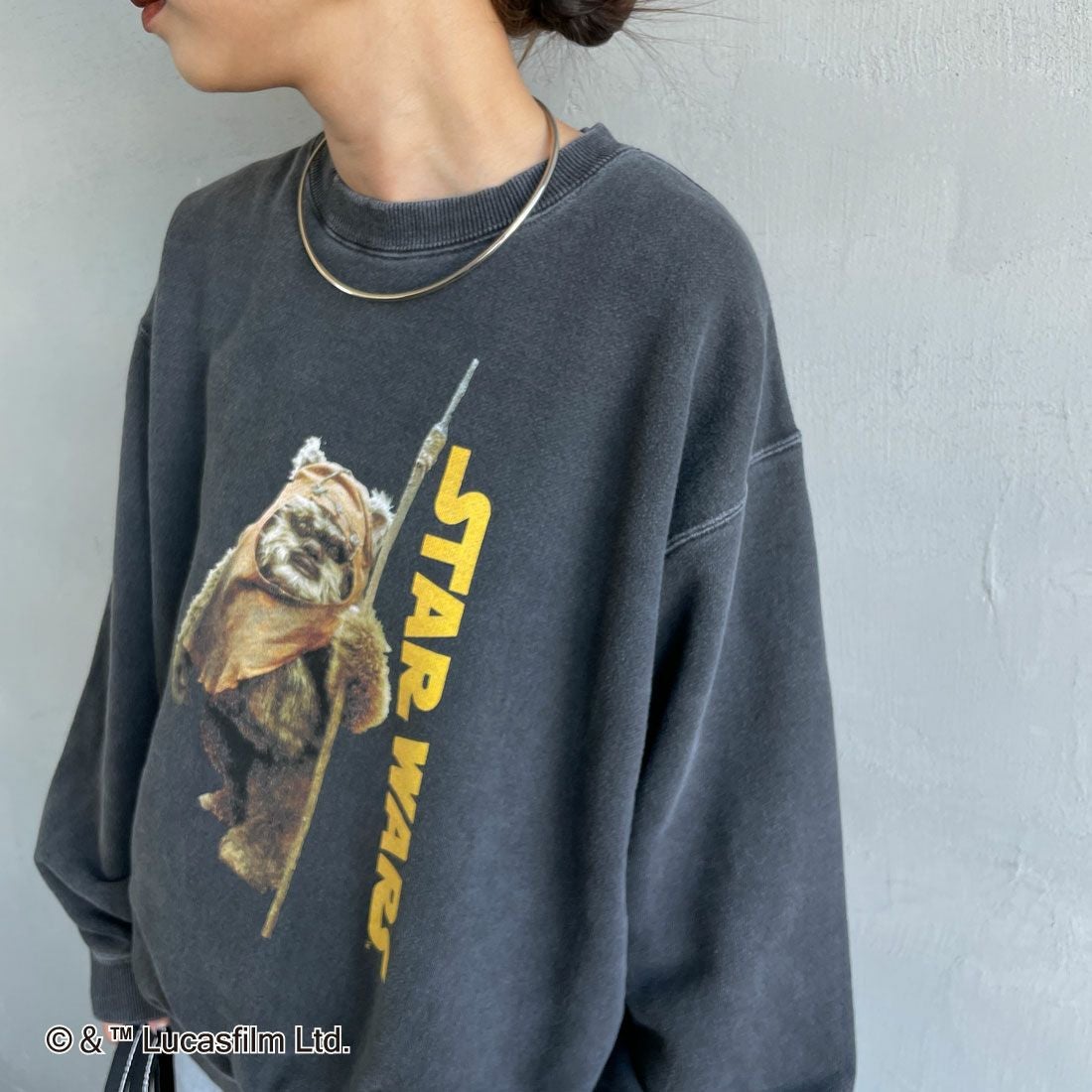 GOOD ROCK SPEED [グッドロックスピード] 別注 / STAR WARS / プリントスウェット [INTN-055-JF] CHARCOAL &&モデル身長：150cm 着用サイズ：M&&