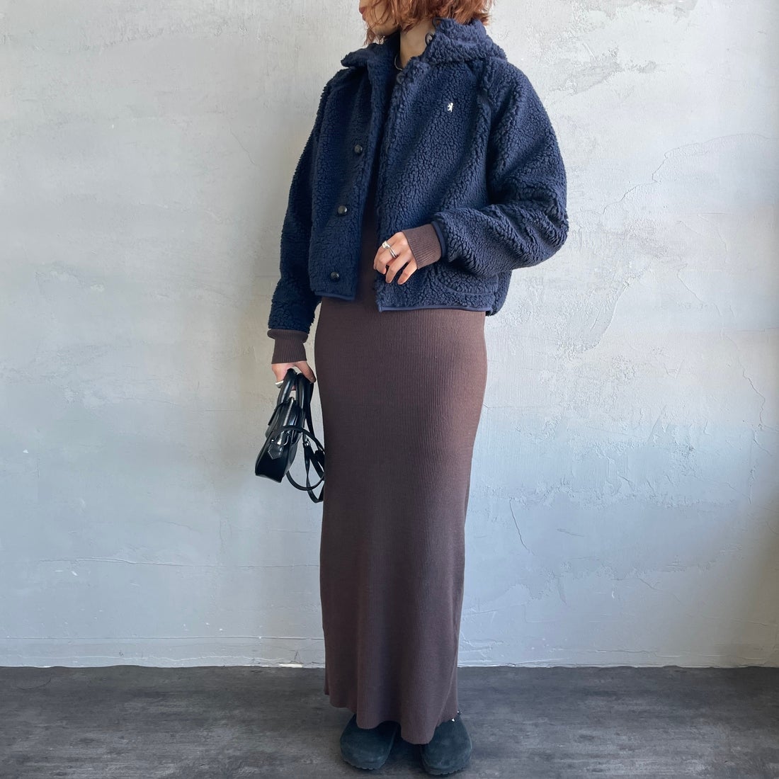 Gymphlex [ジムフレックス] ボアフードショートジャケット [GY-A0725BOA] NAVY &&モデル身長：158cm 着用サイズ：14&&