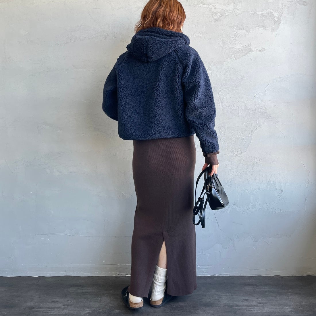 Gymphlex [ジムフレックス] ボアフードショートジャケット [GY-A0725BOA] NAVY &&モデル身長：158cm 着用サイズ：14&&