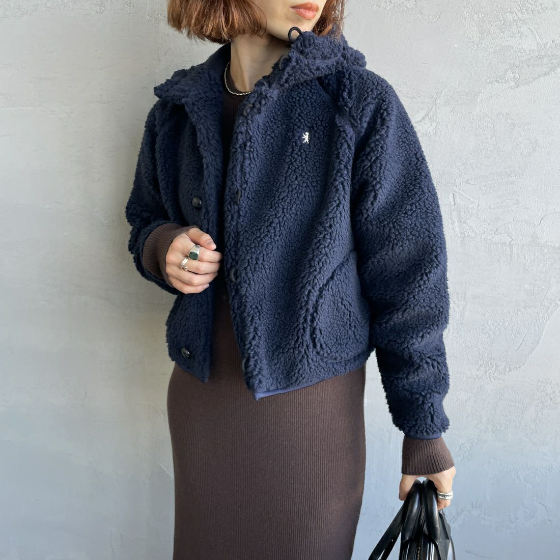 Gymphlex [ジムフレックス] ボアフードショートジャケット [GY-A0725BOA] NAVY &&モデル身長：158cm 着用サイズ：14&&