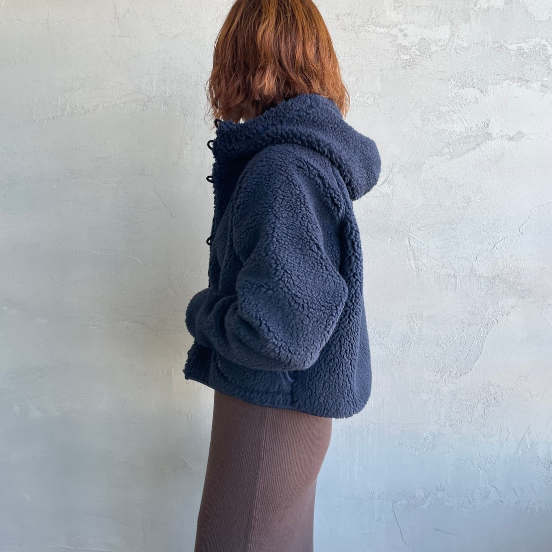 Gymphlex [ジムフレックス] ボアフードショートジャケット [GY-A0725BOA] NAVY &&モデル身長：158cm 着用サイズ：14&&