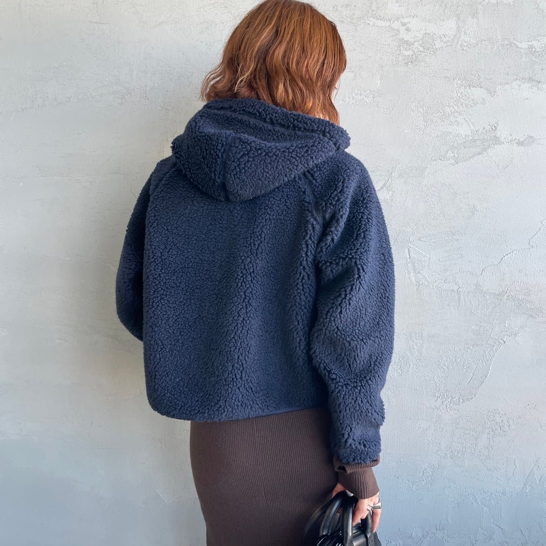 Gymphlex [ジムフレックス] ボアフードショートジャケット [GY-A0725BOA] NAVY &&モデル身長：158cm 着用サイズ：14&&