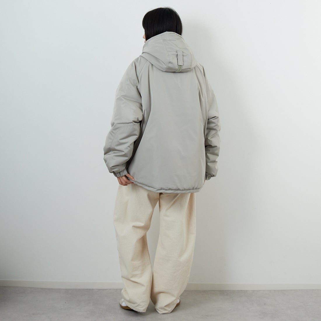 ARMY TWILL SANFORIZED [アーミーツイル サンフォライズド] Pe Weather パディングジャケット [AM-2554006] GRAY &&モデル身長：162cm 着用サイズ：S&&