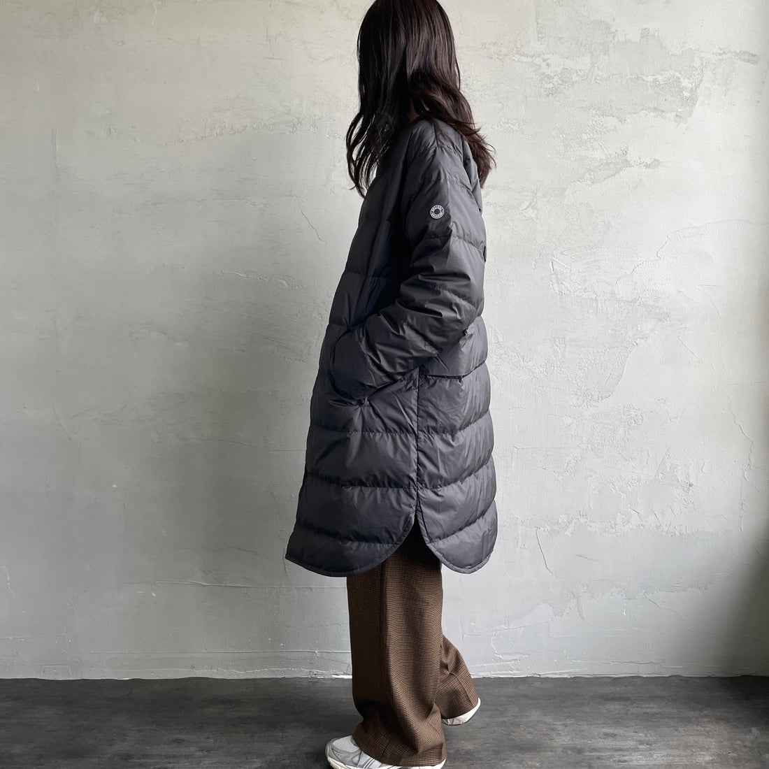 ORCIVAL [オーシバル] ラウンドネックロングコート [OR-A0602DPR] BLACK &&モデル身長：160cm 着用サイズ：2&&