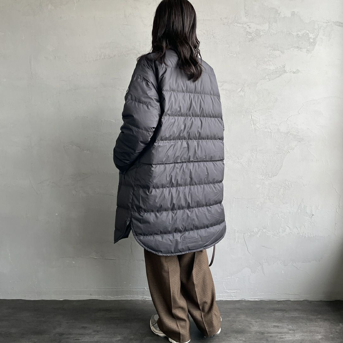 ORCIVAL [オーシバル] ラウンドネックロングコート [OR-A0602DPR] BLACK &&モデル身長：160cm 着用サイズ：2&&