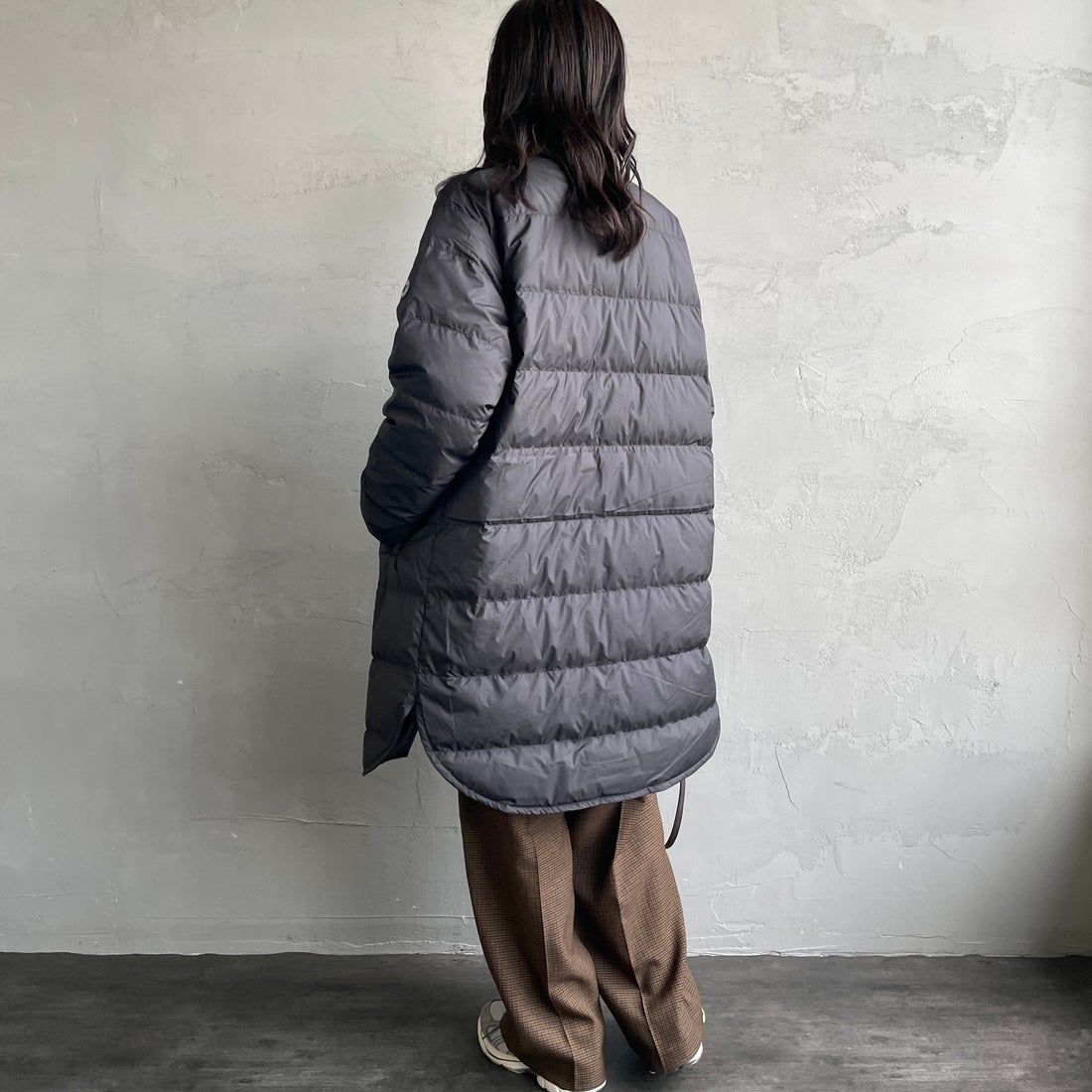 ORCIVAL [オーシバル] ラウンドネックロングコート [OR-A0602DPR] BLACK &&モデル身長：160cm 着用サイズ：2&&