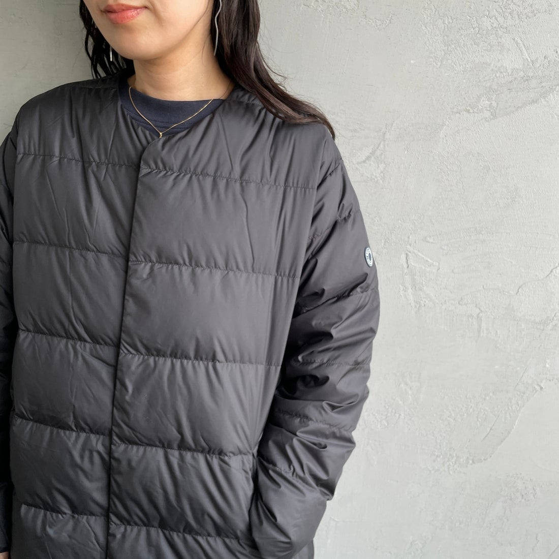 ORCIVAL [オーシバル] ラウンドネックロングコート [OR-A0602DPR] BLACK &&モデル身長：160cm 着用サイズ：2&&