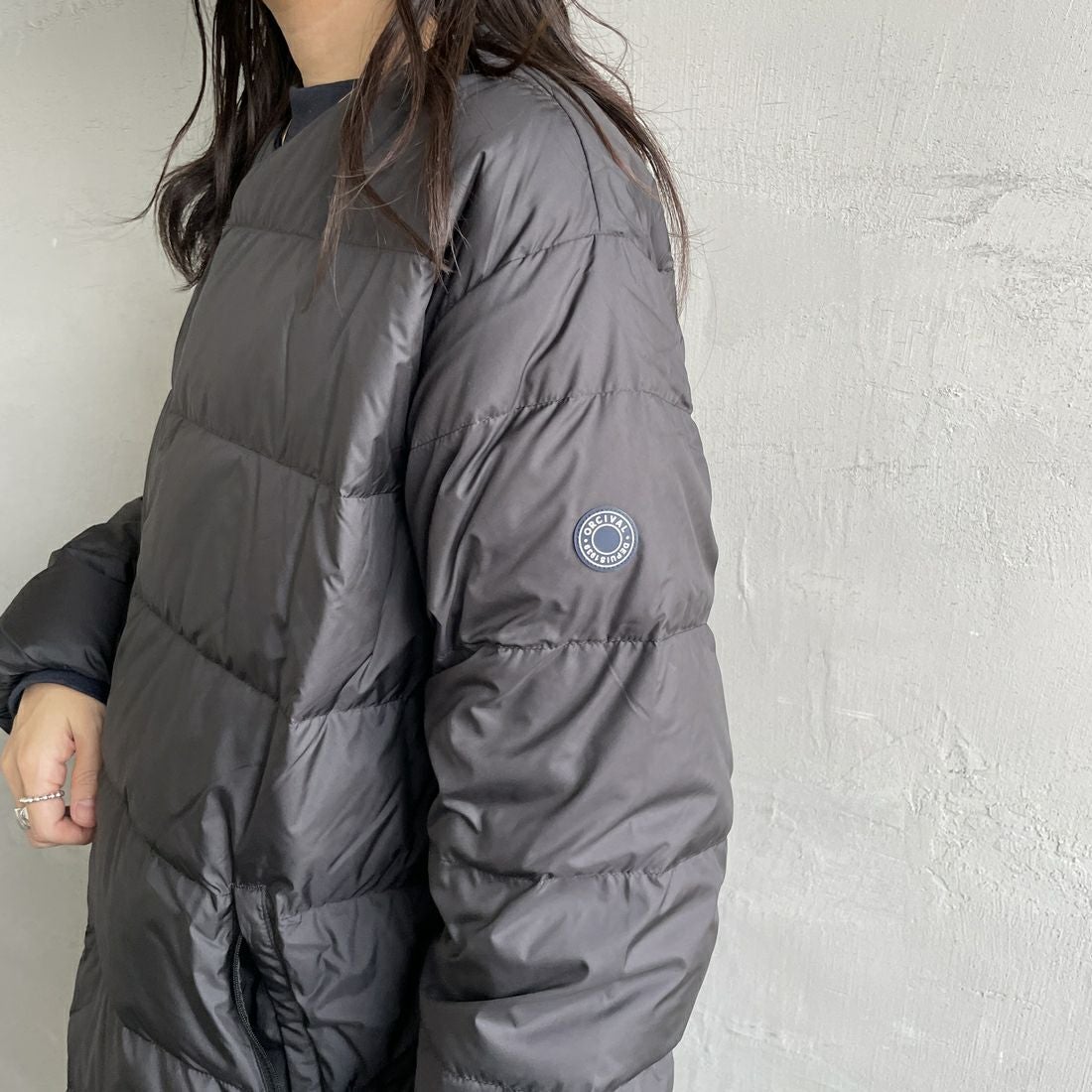 ORCIVAL [オーシバル] ラウンドネックロングコート [OR-A0602DPR] BLACK &&モデル身長：160cm 着用サイズ：2&&