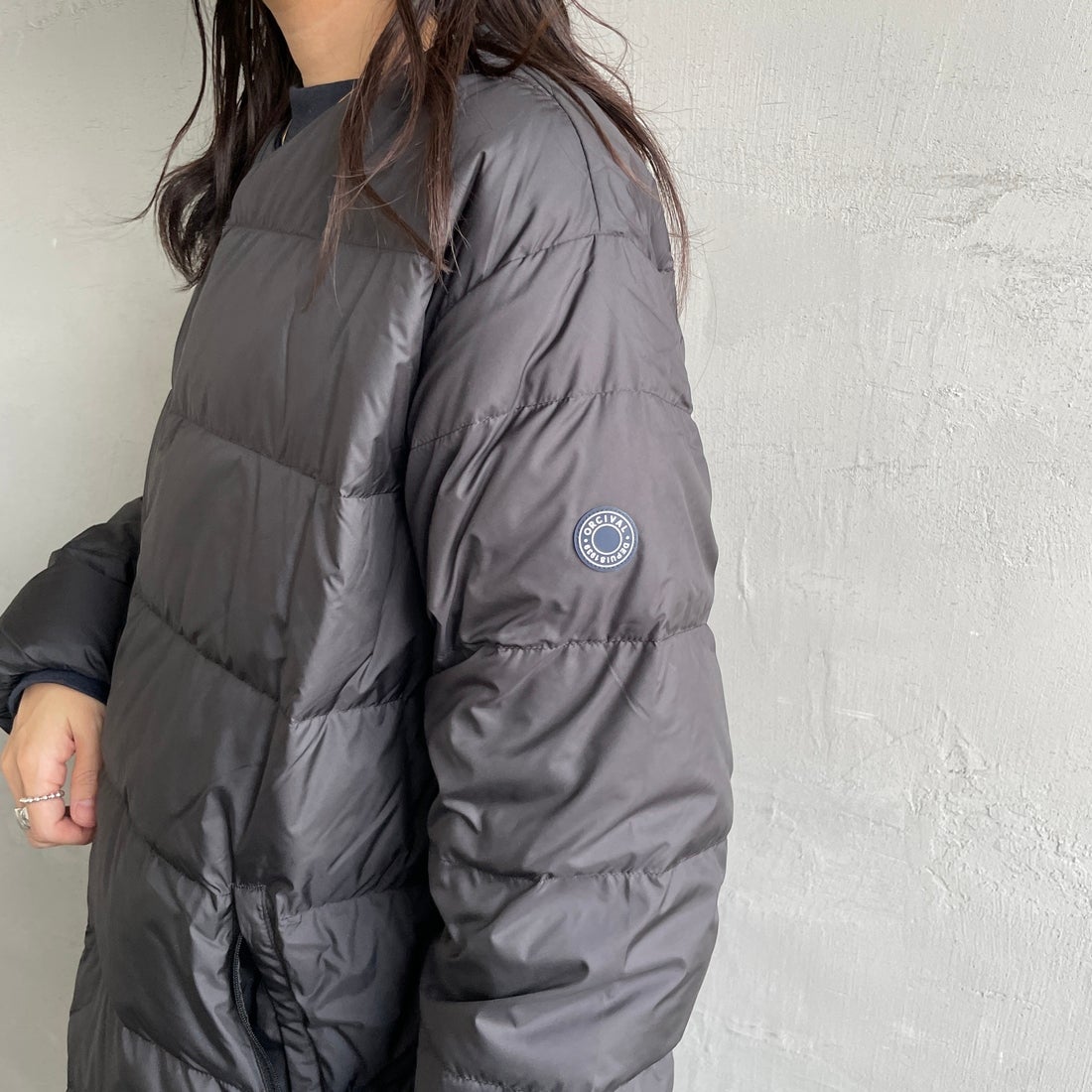 ORCIVAL [オーシバル] ラウンドネックロングコート [OR-A0602DPR] BLACK &&モデル身長：160cm 着用サイズ：2&&