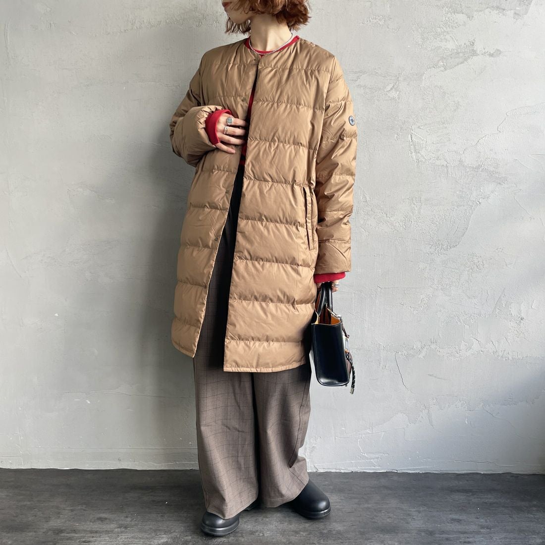 ORCIVAL [オーシバル] ラウンドネックロングコート [OR-A0602DPR] CAMEL &&モデル身長：158cm 着用サイズ：2&&