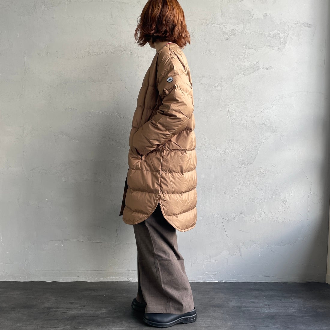 ORCIVAL [オーシバル] ラウンドネックロングコート [OR-A0602DPR] CAMEL &&モデル身長：158cm 着用サイズ：2&&