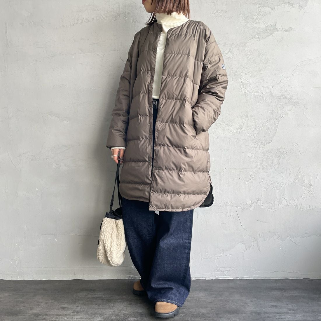 ORCIVAL [オーシバル] ラウンドネックロングコート [OR-A0602DPR] OLIVE GREE &&モデル身長：159cm 着用サイズ：2&&