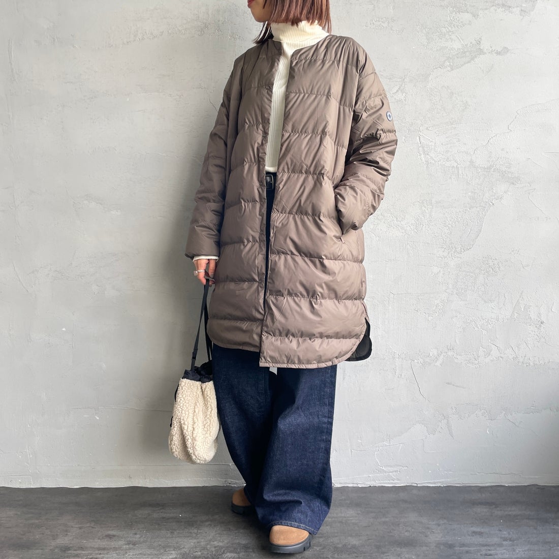 ORCIVAL [オーシバル] ラウンドネックロングコート [OR-A0602DPR] OLIVE GREE &&モデル身長：159cm 着用サイズ：2&&