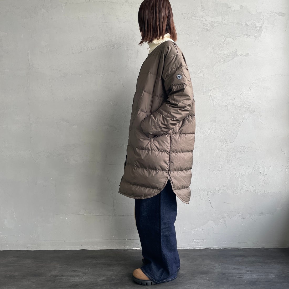 ORCIVAL [オーシバル] ラウンドネックロングコート [OR-A0602DPR] OLIVE GREE &&モデル身長：159cm 着用サイズ：2&&