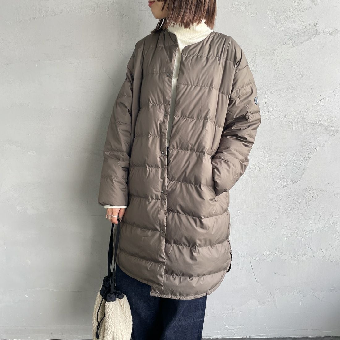 ORCIVAL [オーシバル] ラウンドネックロングコート [OR-A0602DPR] OLIVE GREE &&モデル身長：159cm 着用サイズ：2&&