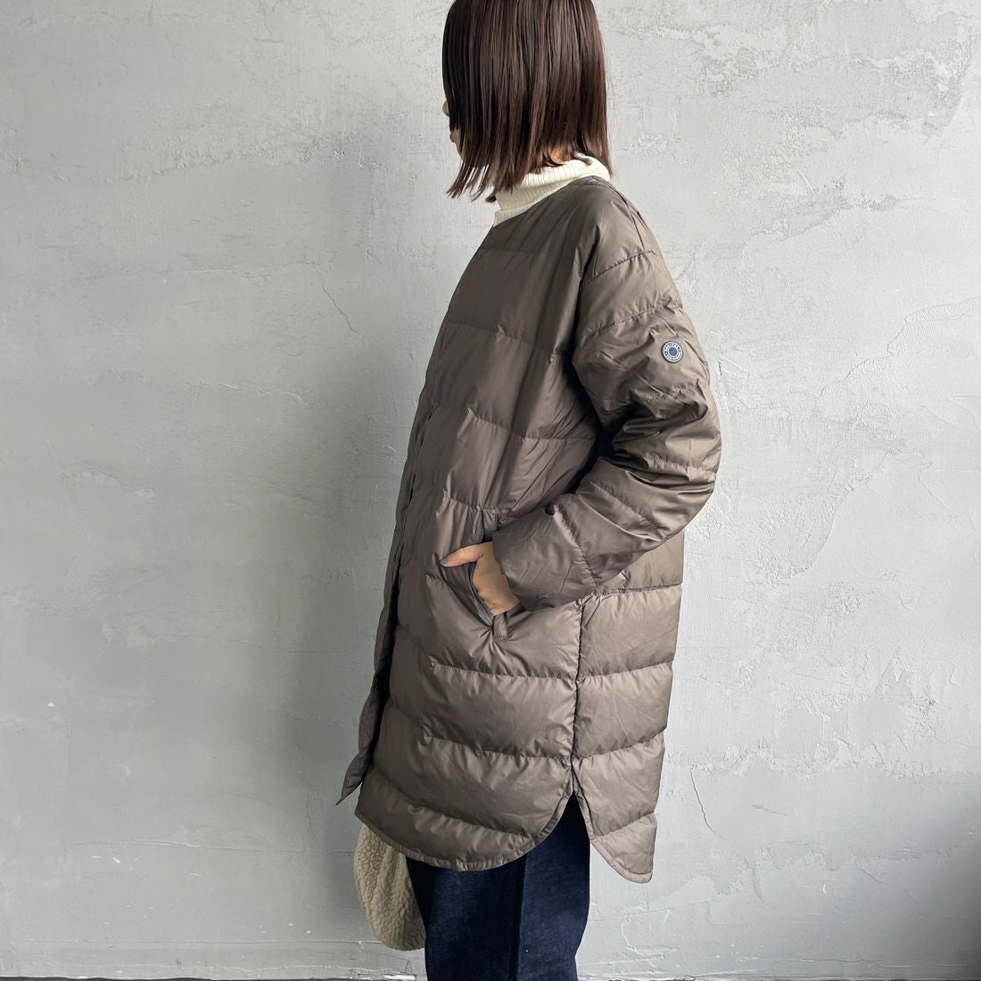 ORCIVAL [オーシバル] ラウンドネックロングコート [OR-A0602DPR] OLIVE GREE &&モデル身長：159cm 着用サイズ：2&&